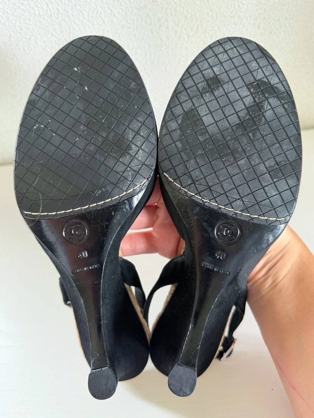 Chanel Camellia Espadrille Wedge Sandals 2006 Cruise Black Suede EU 40
